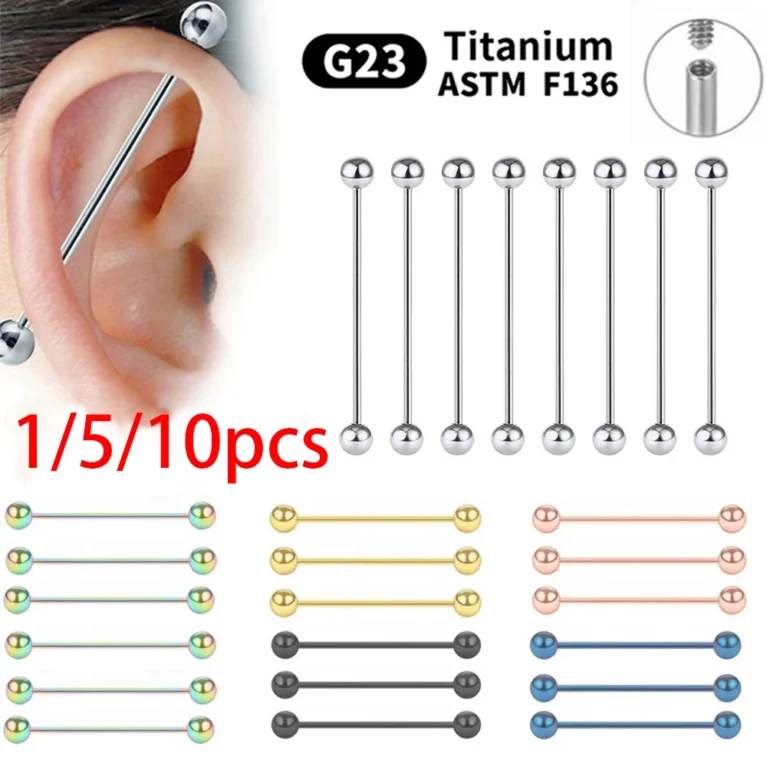 1/10pcs External Internal thread Piercing Jewelry G23 Titanium 14G 16G Long Industrial Barbell Ring Tongue Sexy Barbell