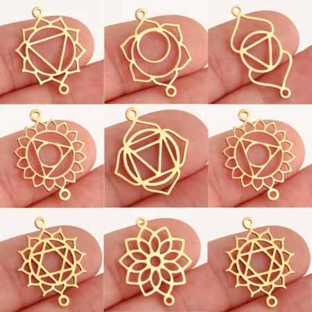 5Pcs Double Hole Chakra Charms Fadeless Stainless Steel Chakra Energy Connectors Pendants DIY Bracelet Necklace Jewelry Making