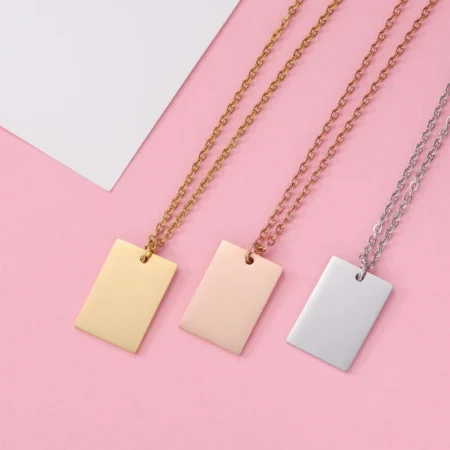 10Pcs 22*15mm Rectangle Pendant Necklace Stainless Steel Cable Chain Necklace For DIY Custom Name Logo Women's Jewelry