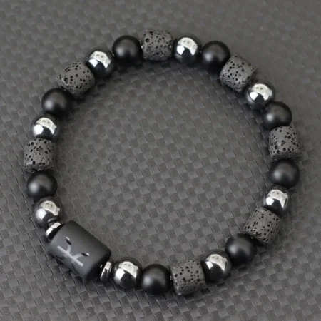 Stylish Zodiac Bracelet Men Women Natural Volcanic Rock Onyx Stone Beaded Braclet Hematite Healing Braslet Couple Brazalete Gift