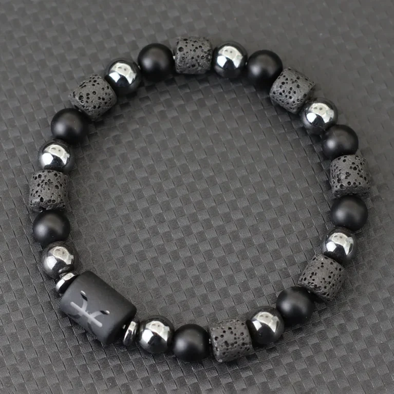 Stylish Zodiac Bracelet Men Women Natural Volcanic Rock Onyx Stone Beaded Braclet Hematite Healing Braslet Couple Brazalete Gift