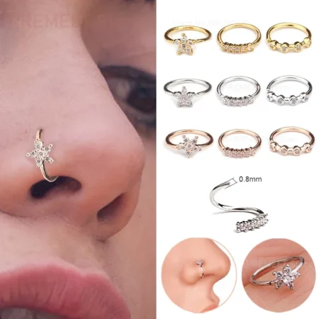 1 Piece Cubic Zirconia Nose Rings Nostril Bendable Flower Hoop Ring Tragus Ear Cartilage Earring for Women Nose Piercing Jewelry