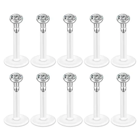 10pcs 16G Czech Crystal Clear Flexible Bioflex Acrylic Bar Studs Lip Rings Helix Stud Earrings Ear Nose Piercing Body Jewelry