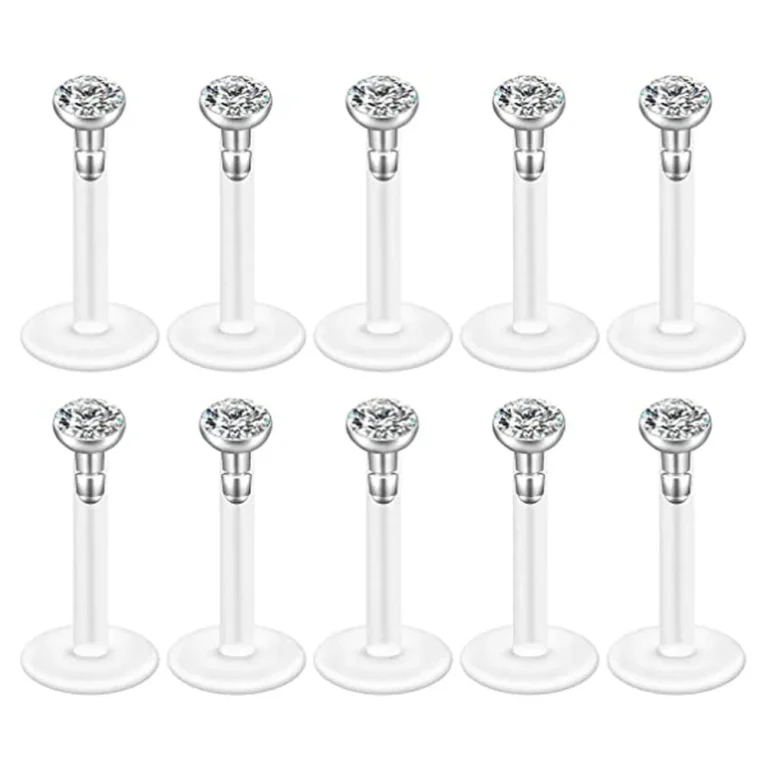10pcs 16G Czech Crystal Clear Flexible Bioflex Acrylic Bar Studs Lip Rings Helix Stud Earrings Ear Nose Piercing Body Jewelry