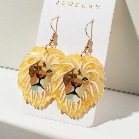 New Cartoon Lion Acrylic Print Drop Earrings for Women Funny Leo Animal Hanging Earring Fashion Party Jewelry Gifts