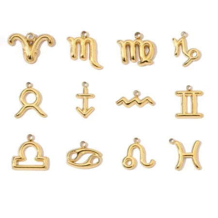 3pcs/Lot French Style 316l Stainless Steel Gold Color Zodiac Charms Star Signs Necklace DIY Small Pendant