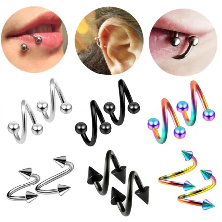 2pc/set Surgical Steel Spiral Twisted Lip Ring Nose Rings 16 Gauge Ear Cartilage Helix Piercing Body Accessories Jewelry Gift