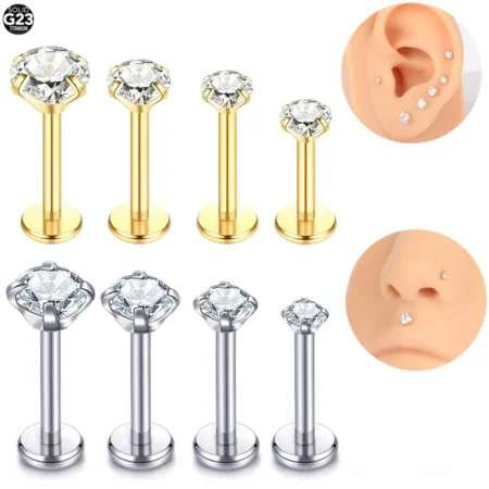 1Pc G23 Titanium Labret Lip Piercing Stud Internally Threaded Clear Zircon Ear Stud Helix Cartilage Tragus Body Piercing Jewelry