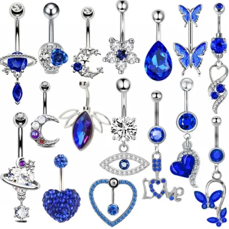 1PCS Royal Blue Belly Button Rings 14G Planet Navel Piercing Barbell Jewelry Heart Belly Rings Cute Body Piercing Ombligo Mujer