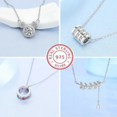 925 Sterling Silver Necklace For Women Round Pendent Sparkling Pave CZ Necklace Fashion Anniversary Birthday Jewelry Gifts N755