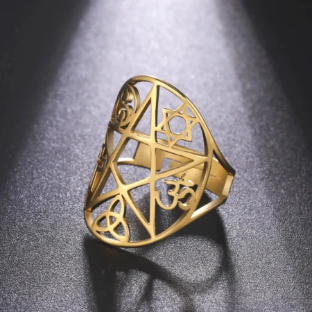 Om Yin Yang Symbol Pentagram Star Protection Rings for Women Adjustable Vintage Amulet Stainless Steel Wedding Band Jewelry Gift