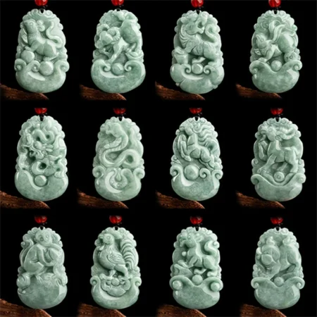 Natural Grade A Jadeite Carved Chinese Twelve Zodiac Animal Lucky Pendant Amulet Necklace Certified Trendy Jade Gift Jewelry