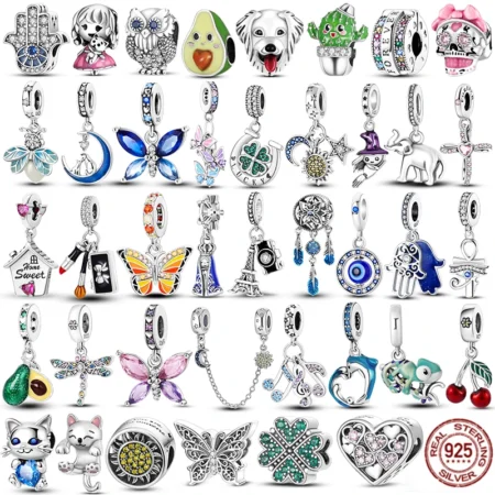 925 Sterling Silver Colorful Dream Catcher Luminous Firefly Gift Aircraft Earth Charms Fit Original Pendant DIY Jewelry Make