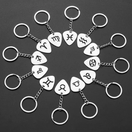 Simple 12 Zodiac Sign Pendant Keychains Constellation Jewelry DIY Metal Stainless Steel Taurus Aries Scorpio Keyings Chaveiros