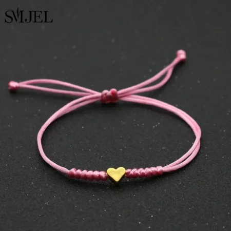 New Fashion Simple Love Heart Bracelet Women Multiple Color Pink Red Black Rope Chain Woven Bracelets Girls Accessories Jewelry