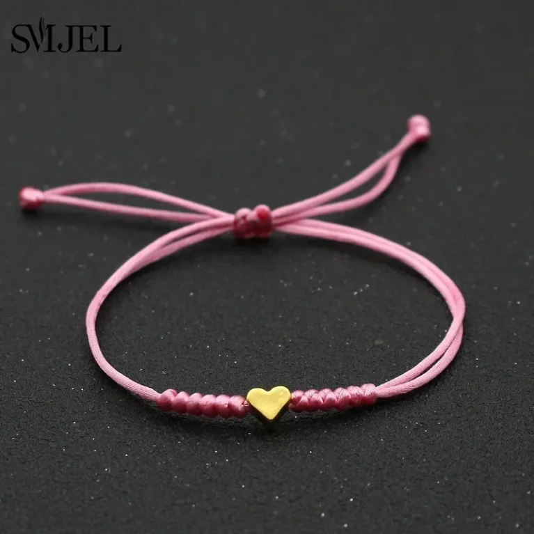 New Fashion Simple Love Heart Bracelet Women Multiple Color Pink Red Black Rope Chain Woven Bracelets Girls Accessories Jewelry