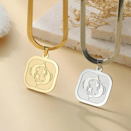 Skyrim 12 Horoscope Zodiac Women Necklace Leo Libra Taurus Constellation Jewelry Stainless Steel Snake Chain Birthday Gifts