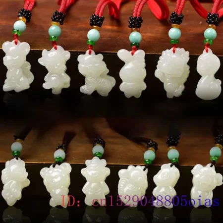 Chinese Zodiac Jade Pendant Amulet Charm Jewelry White Natural Chinese Fashion Men Gifts Necklace Carved Women Jadeite