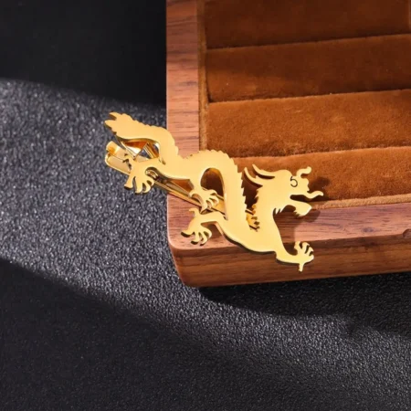 Chinese Style Zodiac Dragon Tie Clip Ethnic Aesthetic Chinese Dragon Tie Pin Jewelry Titanium Steel Loong Necktie Buckle Men