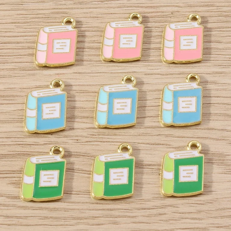 10pcs 10x17mm Cute Enamel Book Charms Pendants for Necklace Earrings Bracelet Handmade Craft DIY Jewelry Making Accessories