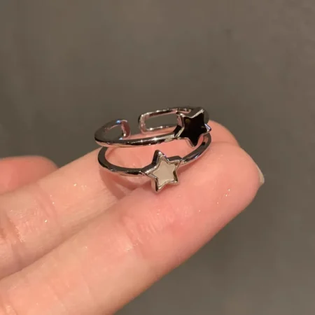 Kpop Fashion Star Zircon Crystal Rings for Women Girls Double Layer Ring Aesthetic Jewelry y2k Accessories 2024 New Trend