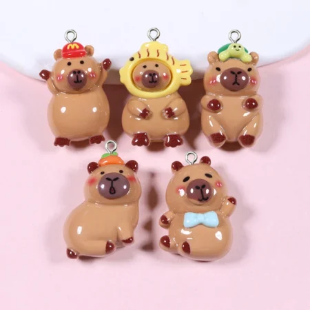 10Pcs Kawaii Cartoon Capybara Resin Charms Glossy Flatback Animal Earrings Keychain Pendants DIY Jewelry Making Findings