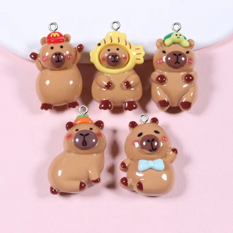 10Pcs Kawaii Cartoon Capybara Resin Charms Glossy Flatback Animal Earrings Keychain Pendants DIY Jewelry Making Findings