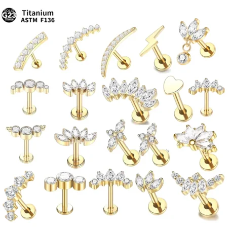 1PC Implant Grade Titanium Zircon Stud Earring Internally Threaded Star Labret Piercing Lip Monroe Helix Tragus Piercing Jewelry