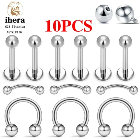 10PCS G23 Titanium Eyebrow Piercing Jewelry Nose Septum Piercing Ring C Rod 16G ASTM F136 Women Labret Lip Stud Wholesale