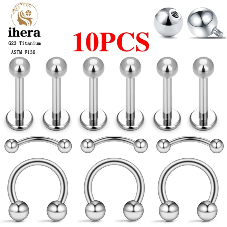 10PCS G23 Titanium Eyebrow Piercing Jewelry Nose Septum Piercing Ring C Rod 16G ASTM F136 Women Labret Lip Stud Wholesale