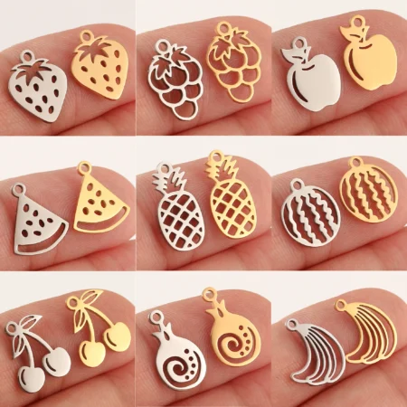 5Pcs Strawberry/Cherry/Pineapple/Watermelon Charms Stainless Steel Fruits Pendants DIY Bracelets Necklace Making Jewelry Making