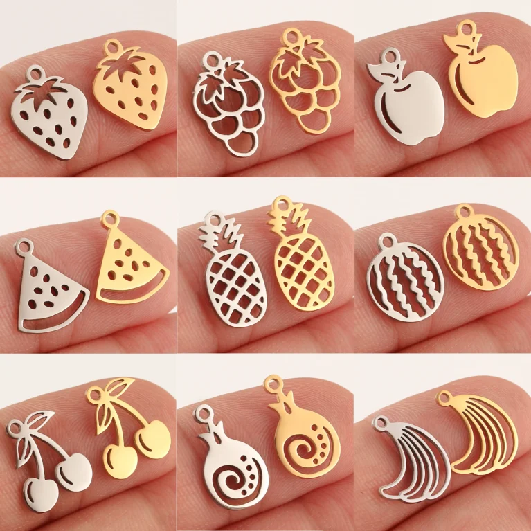 5Pcs Strawberry/Cherry/Pineapple/Watermelon Charms Stainless Steel Fruits Pendants DIY Bracelets Necklace Making Jewelry Making