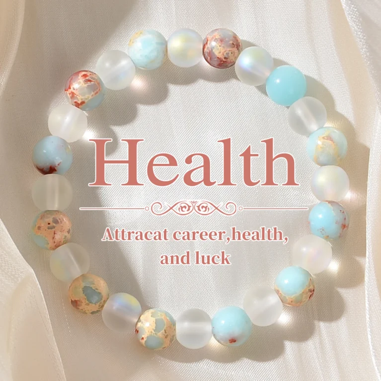1 Piece Aura Quartz and Ocean Sediment Beaded Bracelet - Unisex - Homeopathic Crystal Jewelry - Brings Abundance - Prosperity