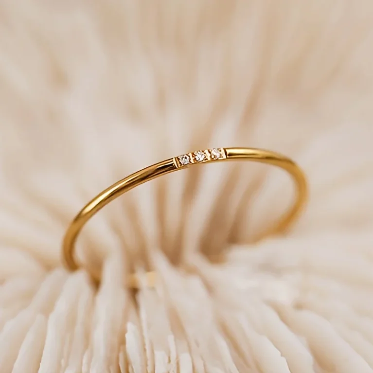 Stainless Steel Plated Paved Tiny Zircon Stackable Ring Golden Color Thin Ring Jewelry