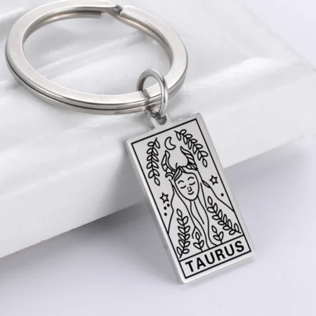 Skyrim Zodiac Key Chain Women Men Taurus Leo Gemini Libra Cancer 12 Constellation Retro Stainless Steel Keyring Birthday Gift