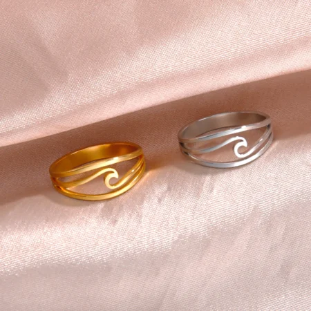 Skyrim Sea Wave Ring Stainless Steel Gold Color Minimalist Women Finger Rings Trendy Ocean Surf Jewelry Birthday Gift Wholesale