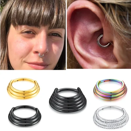 16G Hinged Septum Clicker Nose Ring Hypoallergenic Stainless Steel Hoop Daith Earring Piercing Jewelry