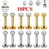 10PCS G23 Titanium Labret Piercing Lip Ring 16G F136 Internal Thread Nose Stud Earring Tragus Helix Cartilage Piercing Jewelry