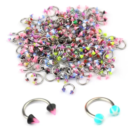 10pcs Acrylic Horseshoe Septum Rings Circular Barbell Lip Labret Eyebrow Jewelry Cartilage Tragus Piercing Earrings Random Color