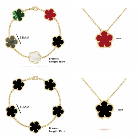 INS Hot Selling 15mm Natural Stone Five Leaf Flower Set Bracelet Necklace Flower Jewelry For Women Free Shipping For Daily Wear