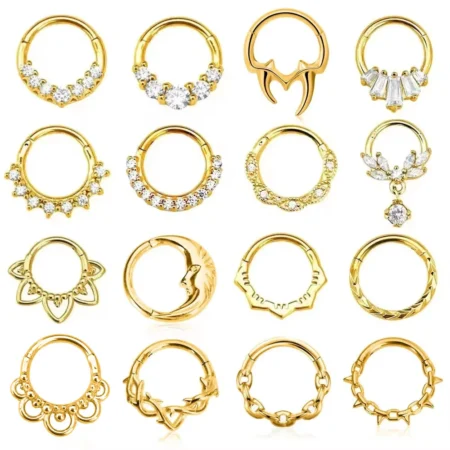 Flower Snake Heart Clicker Septum Piercing Jewelry CZ Zircon Daith Conch Earring Bee Drop Nose Rings 316L Surgical Steel 16G
