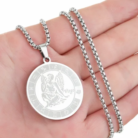 Virgo Zodiac Sign Necklace for Women Stainless Steel 12 Constellation Virgo Symbol Pendant Necklace Horoscope Birthday Gift