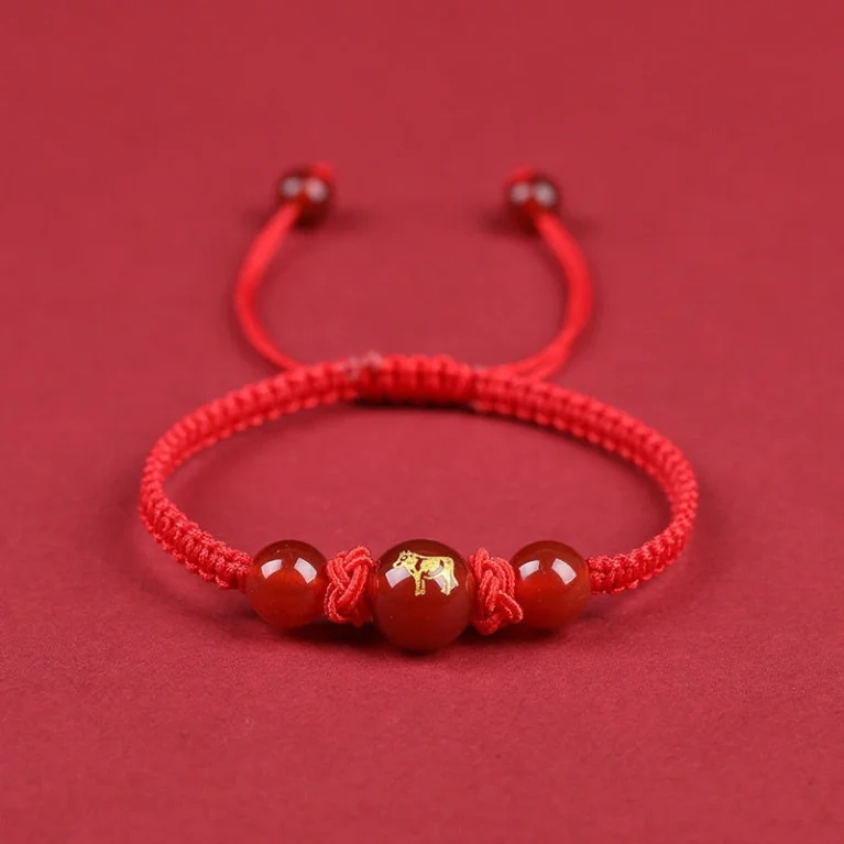 New Chinese Style 2025 Zodiac Red Rope Braided Bracelet New Year Lucky Jewelry For Men Women Gift