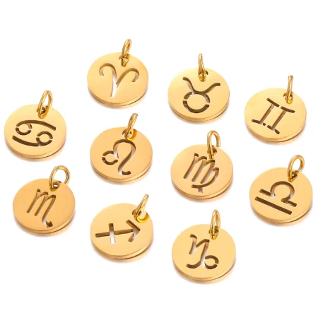 5pcs/Lot Stainless Steel Hollow-out 12 Constellation Pendant DIY Women Fashion Necklace Bracelet Jewelry Accessories Wholesale