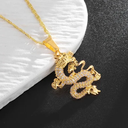 Exquisite Zircon Chinese Style Twelve Zodiac Auspicious Dragon Pendant Necklace Women's Wealth Amulet Jewelry Gift