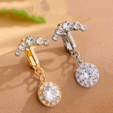 3/5 Reverse Crystals Faux Fake Belly Button Ring Belly Piercing Nombril Clip on Umbilical Navel Cartilage Clip Body Jewelry Gift