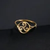 HIPEE Retro Triple Spiral Symbol Ring Amulet Solomon Signet Ring Stainless Steel Celtic Knot Rings for Women Men Amulet Jewelry