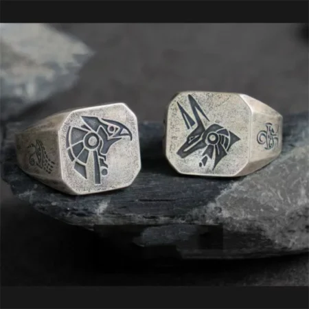 Vintage Ancient Egypt Gods Eye of Horus Death Anubis Graphic Ring Men's Opening Adjustable Ring Amulet Jewelry Wholesale