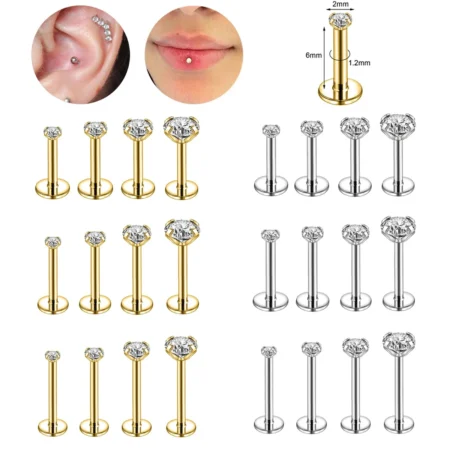 10Pcs/Lot 16G Stainless Steel Earrings Labret Lip Studs Set 2/3/4/5MM CZ Crystal Ear Cartilage Tragus Piercings Body Piercing