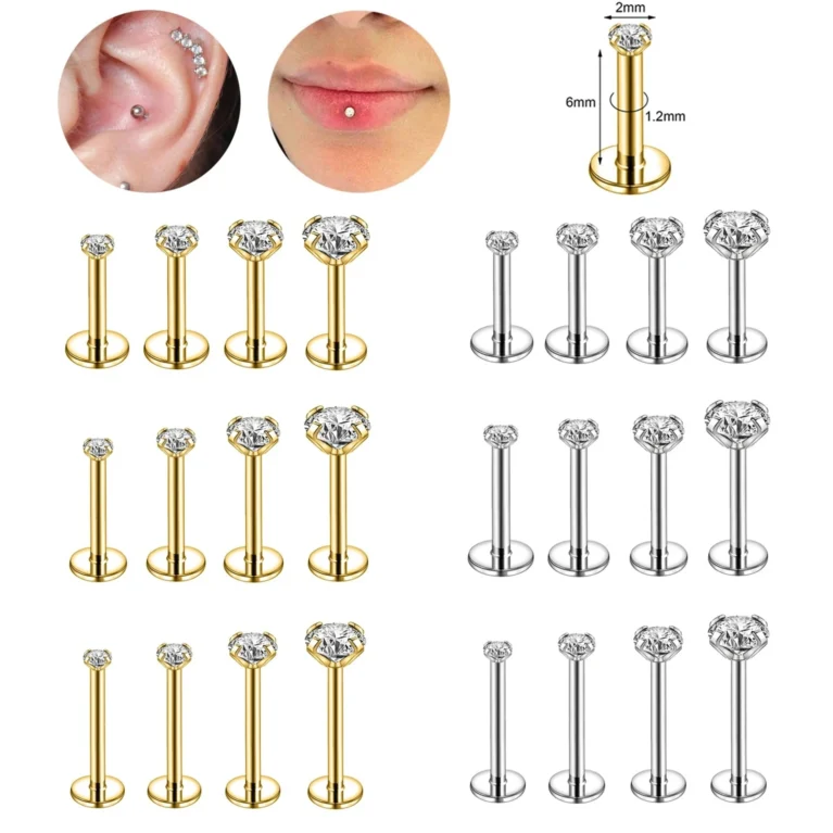 10Pcs/Lot 16G Stainless Steel Earrings Labret Lip Studs Set 2/3/4/5MM CZ Crystal Ear Cartilage Tragus Piercings Body Piercing
